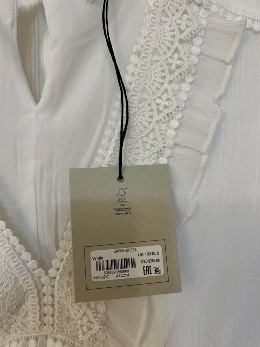 AllSaints Zaphia Long Sleeve Babydoll Minidress in White - Picture 13 of 14